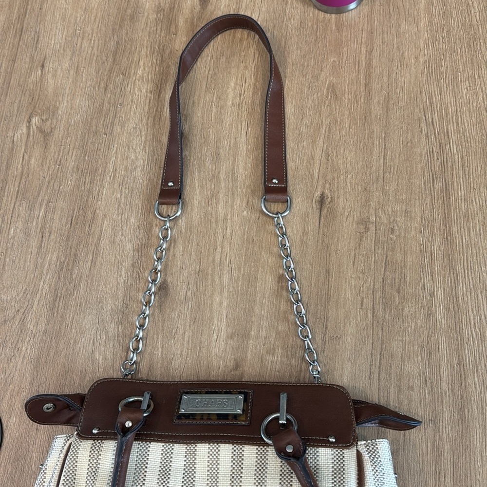 Chaps Woven Stripe Women’s Handbag Purse 3 Compartments Zipper & Snap Close Cute - Picture 9 of 16